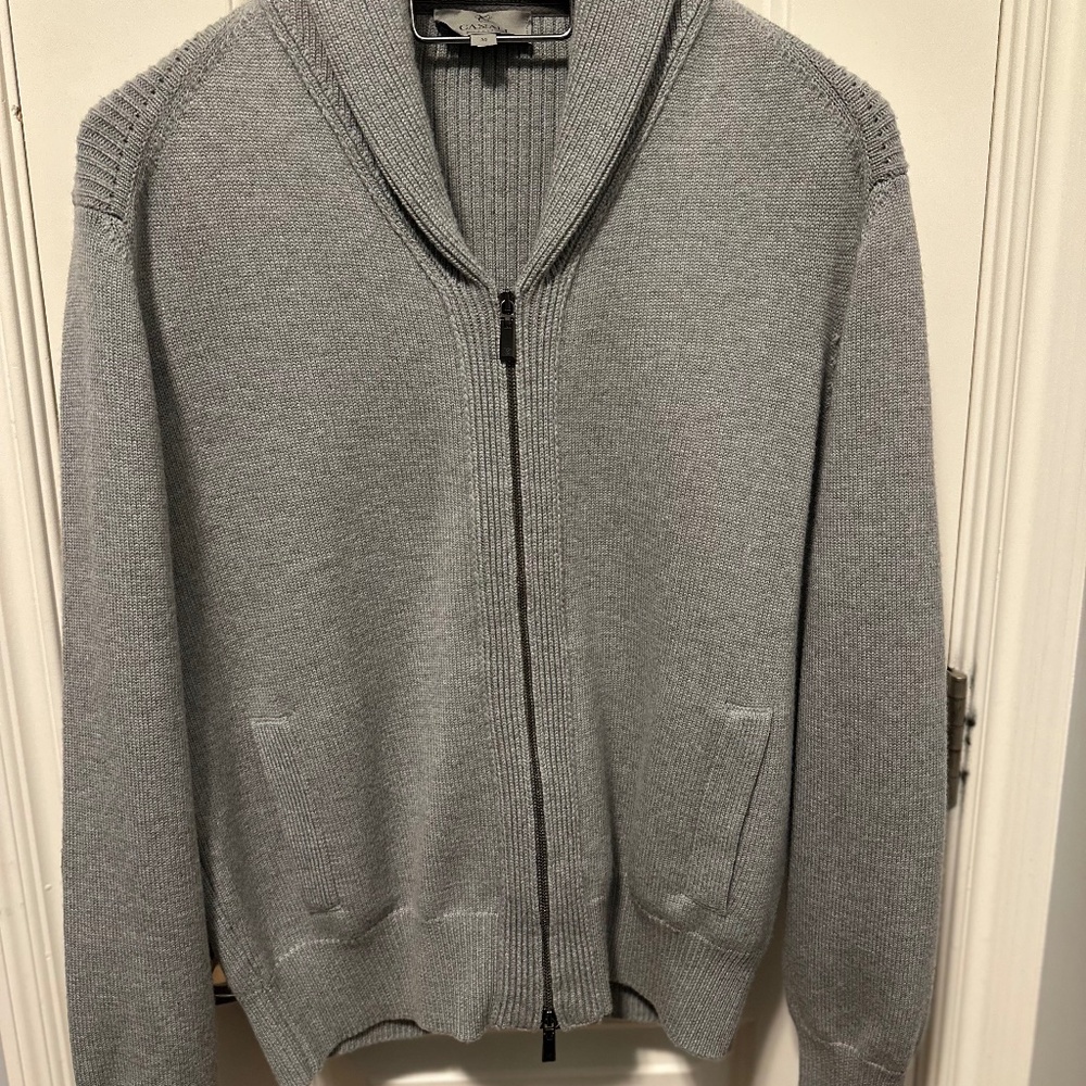 Canali Zip-Up Sweater, Rolled Neck, Wool, Size 50 Euro, 40 US